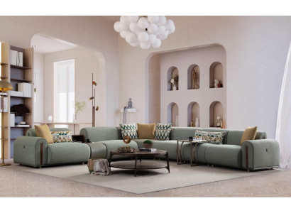 Lichtgroene stoffen bank woonkamer L-vormige hoekbank designer meubelstukken