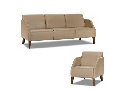 Beige woonkamer lederen set designer 3-zits exclusieve fauteuil 2-delig