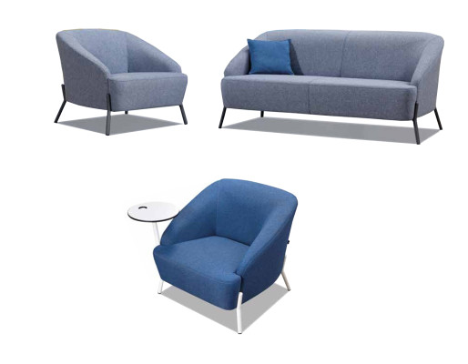 Grijs-blauwe bankstel designer gestoffeerde banken moderne 2-zitter fauteuil.