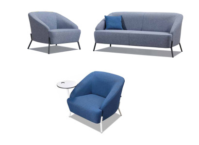Grijs-blauwe bankstel designer gestoffeerde banken moderne 2-zitter fauteuil.