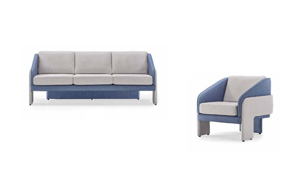Grijs-blauwe woonkamer designer zitmeubelen 3-zits fauteuil 2-delige set