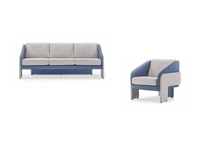 Grijs-blauwe woonkamer designer zitmeubelen 3-zits fauteuil 2-delige set