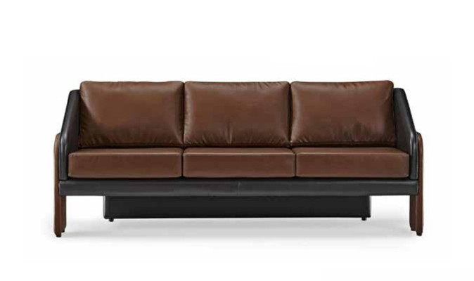Bruin-zwarte driezits exclusieve gestoffeerde meubels designer leren bank.