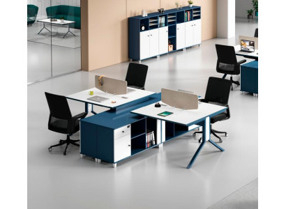 Blauw-witte werktafel werkplek meubilair ontwerper hoogwaardige tafels