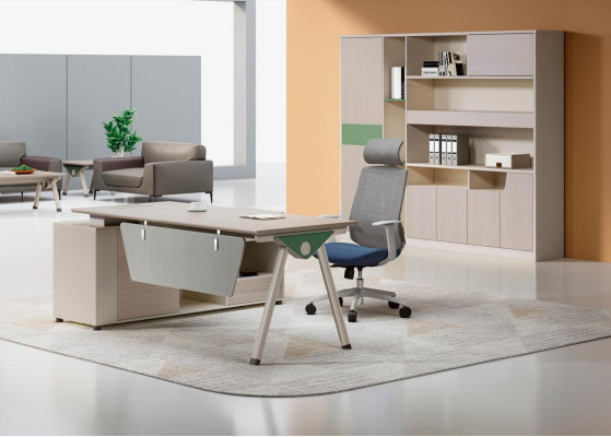Beige werktafel designer bureautafel luxe houten meubels