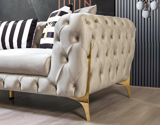 Chesterfield helbeige 3-zits luxe woonkamer designerbank