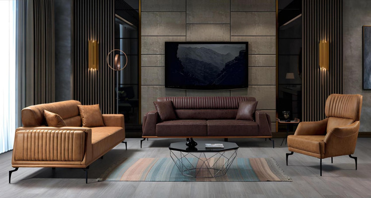 Bruine moderne leren bank designer woonkamer driezitter designer meubels
