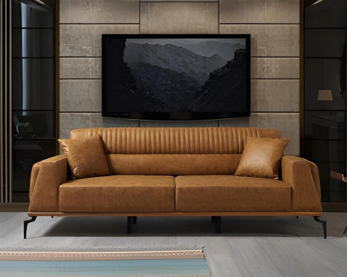 Bruine moderne leren bank designer woonkamer driezitter designer meubels