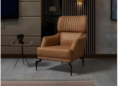 Bruine leren fauteuil luxe woonkamer leunstoel gestoffeerde meubels relaxfauteuil