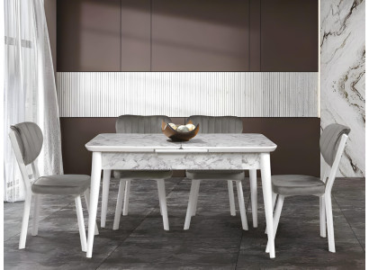 Gemodelleerde witte eettafel met uittrekbaar tafelblad robuuste tafel