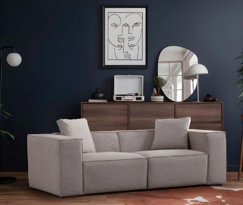 Woonkamer Set 2-delig 3-zits met Hocker Modern Design Grijs Effen