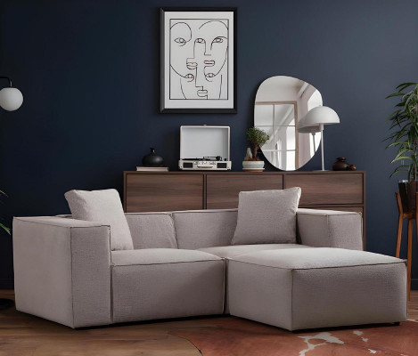 Woonkamer Set 2-delig 3-zits met Hocker Modern Design Grijs Effen