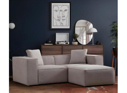 Woonkamer Set 2-delig 3-zits met Hocker Modern Design Grijs Effen