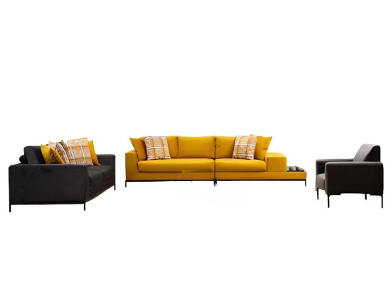 Woonkamer-Set 3-delig Geel 3-zits Zwart 2-zits Fauteuil Textiel Modern