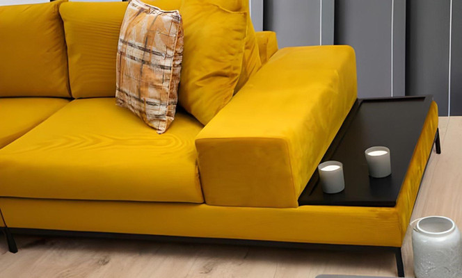 Woonkamer-Set 3-delig Geel 3-zits Zwart 2-zits Fauteuil Textiel Modern
