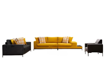 Woonkamer-Set 3-delig Geel 3-zits Zwart 2-zits Fauteuil Textiel Modern