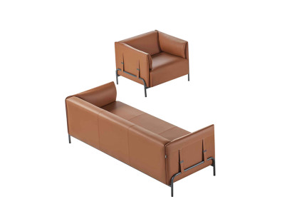 Werkkamer 2-delig 3-zits met fauteuil Bruin Effen Modern Design