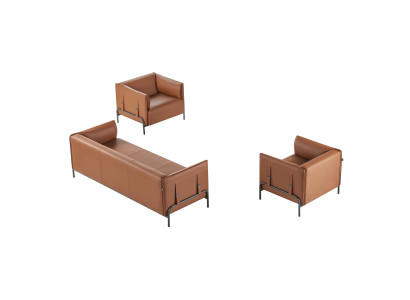 Kantoormeubelset 3-delig 3-zitter met 2x fauteuils studeerkamer bruine kleur