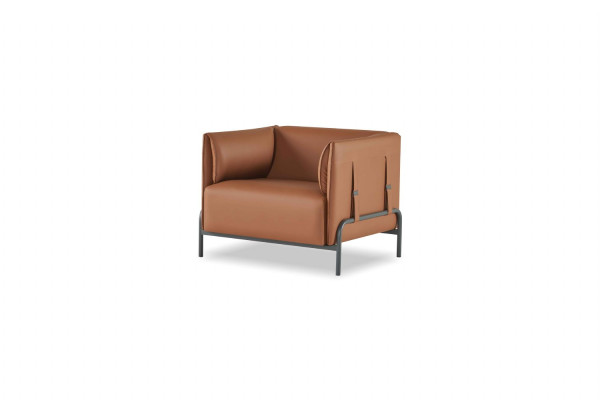 Bruine leren set Designer studeerkamer meubels 2x driezits fauteuil