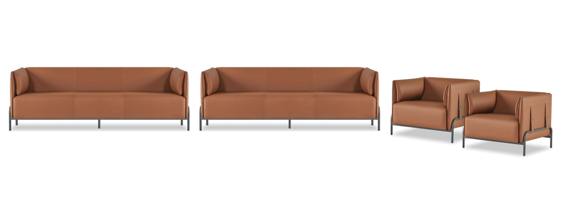 Bruine leren set Designer studeerkamer meubels 2x driezits fauteuil