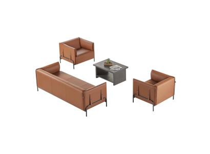 Werkruimte-set 4-delig 3-zitsbank 2x fauteuil salontafel bruin grijs tweekleurig