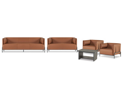 Bruin werkkamermeubilair, designer zitmeubels, lederen meubels, 5-delig