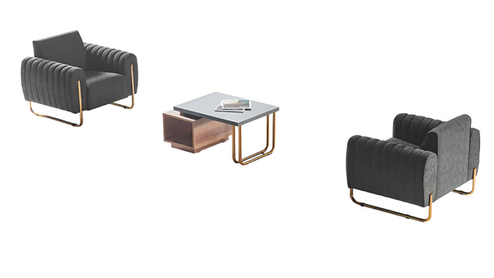 Werkkamer set 3-delig 2x fauteuil salontafel bruin grijs modern design