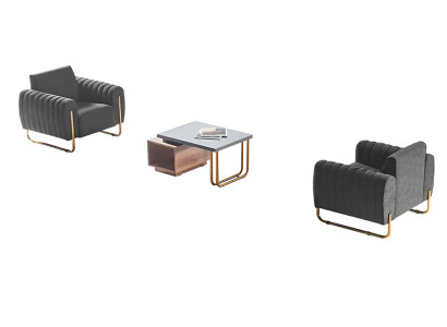 Werkkamer set 3-delig 2x fauteuil salontafel bruin grijs modern design