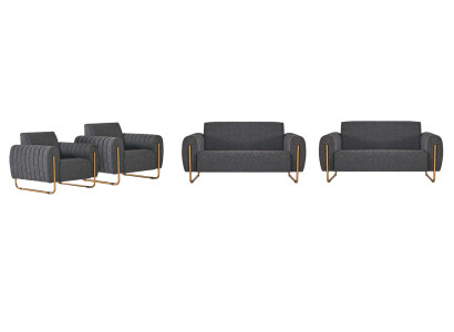 Werk-/studeerkamer stoffen zitbanken 4-delig, 2x 2-zits met 2x fauteuils grijs effen