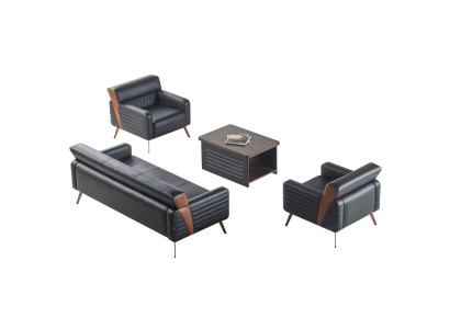 Werkruimte-set 4-delig 3-zits 2x fauteuil salontafel zwart effen