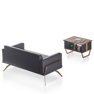 Werkruimte-set 2-delig 2-zitter met salontafel Grijs Bruin Twee-kleurig
