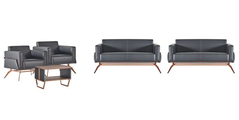 Kantoorhuisset 5-delig 2x 2-zits 2x fauteuil salontafel grijs effen