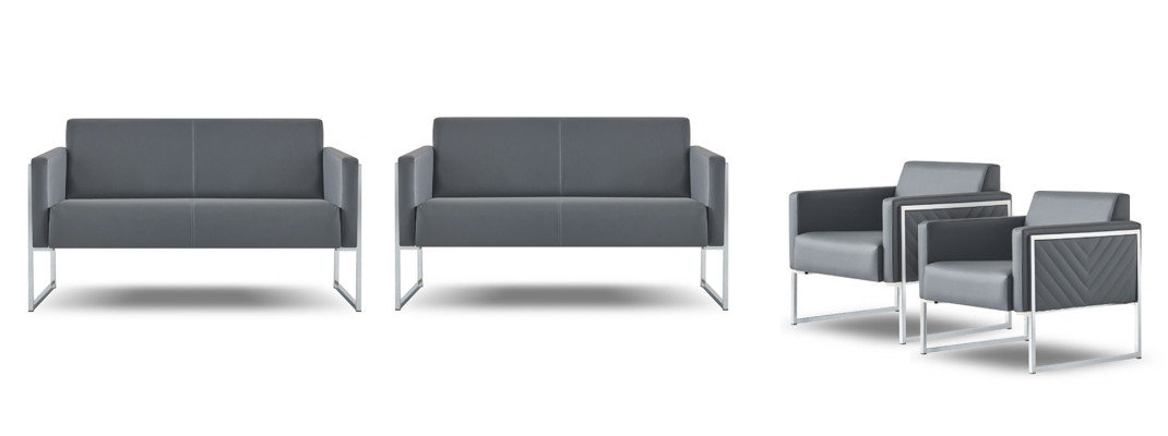 Werkplaats set 4-delig 2x 2-zits met 2x fauteuil grijs effen modern