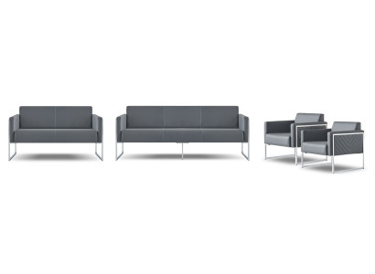 Werkkamer-Set 4-delig 3-zits 2-zits 2x Fauteuil Grijs Effen Modern