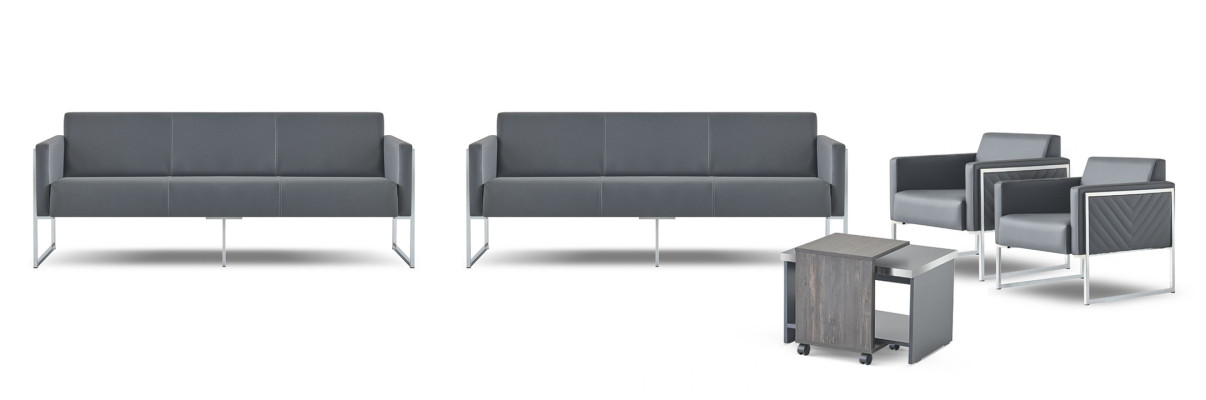 Werkruimte-set 5-delig 2x 3-zitsbank 2x fauteuil salontafel grijs effen