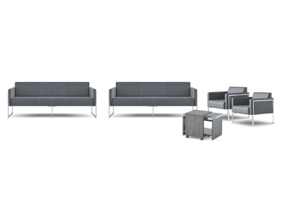 Werkruimte-set 5-delig 2x 3-zitsbank 2x fauteuil salontafel grijs effen
