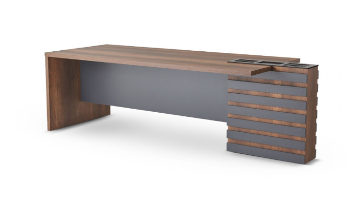 Bureau bruin grijs tweekleurig modern design kantoor rechthoekig