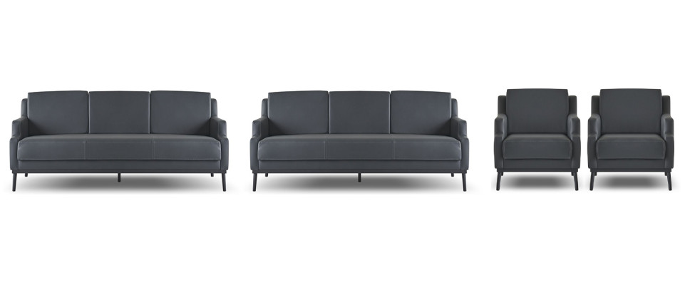 Werkruimte Set 4-delig 2x 3-zits 2x Fauteuil Donkergrijs Effen Modern