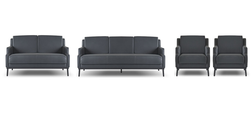 Werkplekset 4-delig 3-zits 2-zits 2x fauteuil donkergrijs effen