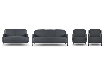 Werkplekset 4-delig 3-zits 2-zits 2x fauteuil donkergrijs effen