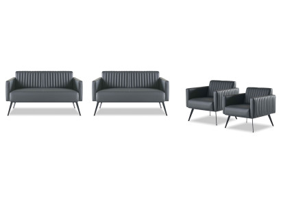 Werkkamerset 4dlg 2x 2-zits 2x fauteuil Zwart Effen Modern
