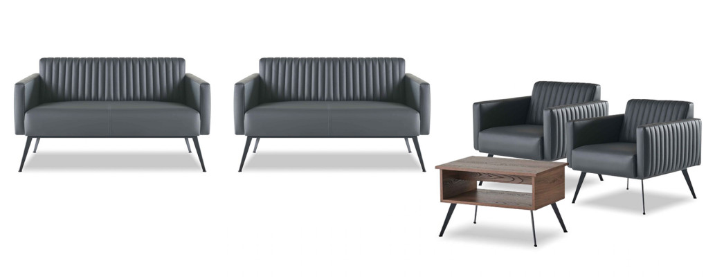 Werkplekset 5-delig 2x 2-zitsbank 2x fauteuil salontafel zwart bruin