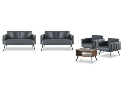 Werkplekset 5-delig 2x 2-zitsbank 2x fauteuil salontafel zwart bruin