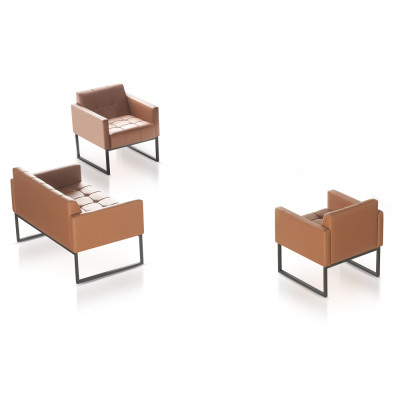 Werkkamer-set 3dlg 2-zitsbank 2x fauteuil Bruin Effen Woonkamer