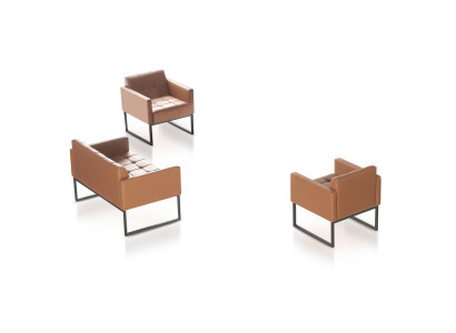 Werkkamer-set 3dlg 2-zitsbank 2x fauteuil Bruin Effen Woonkamer