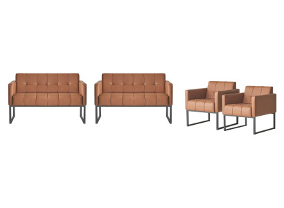 Werkplekset 4-delig Bruin Effen 2x 2-zits 2x Fauteuil Modern Stijl