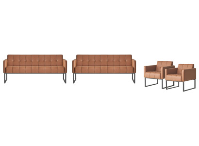 Werkset 4-delig 2x 3-zitsbank 2x fauteuil Bruin Effen Woonkamer