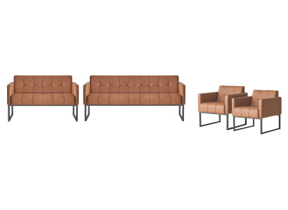 Werkruimte-set 4-delig 2x 3-zits 2x fauteuil Bruin Effen Modern Stijl
