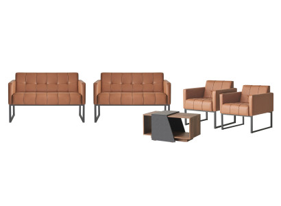 Werkruimte-set 5-delig bruin 2x 2-zits 2x fauteuil salontafel grijs stijl