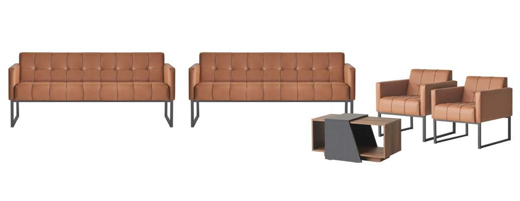 Werkkamer-Set 5-delig 2x 3-zitsbank 2x fauteuil Salontafel Bruin Grijs Stijl